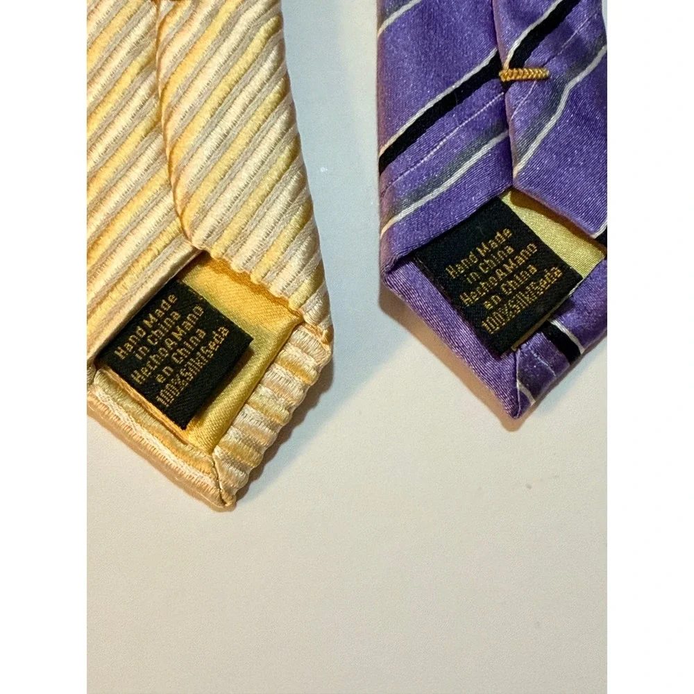Donald J Trump Silk Tie‎ Lot Sz OS Gold Purple Striped Signature Collection 2pc